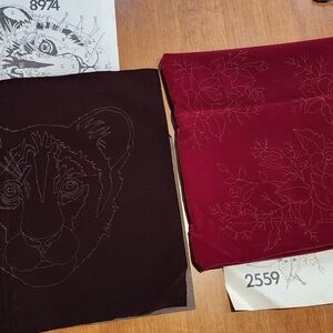 2 Tri-Chem Stamped Ready to Craft Velveteen Pillow Covers: Lion Cub & Roses